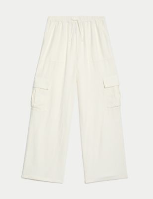 Linen Rich Wide Leg Cargo Trousers (6-16 Yrs) Image 2 of 5