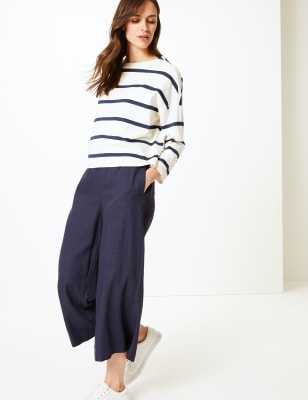 Womens linen cropped trousers sale