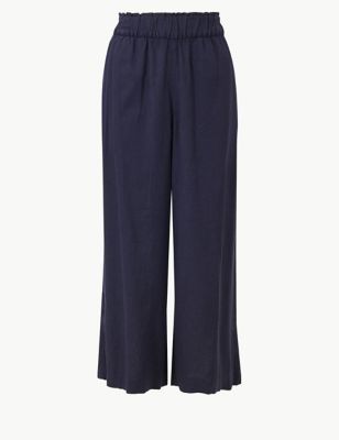 Linen Rich Wide Leg Cropped Trousers Image 2 of 5
