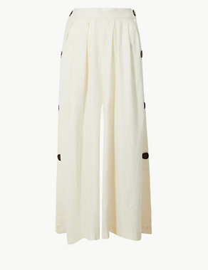 Linen Rich Wide Leg Cropped Trousers Image 2 of 6