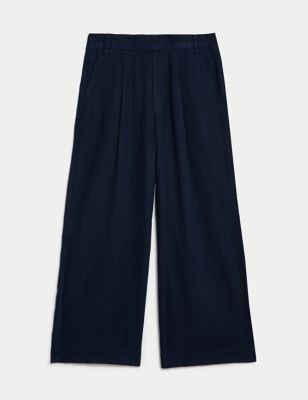 Linen Rich Wide Leg Cropped Trousers Image 2 of 5
