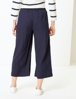 Linen Rich Wide Leg Cropped Trousers, M&S Collection