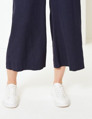 Linen Rich Wide Leg Cropped Trousers, M&S Collection