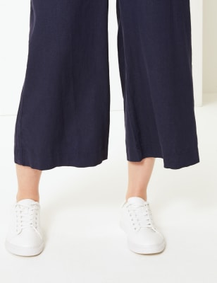 Grey linen hot sale cropped trousers