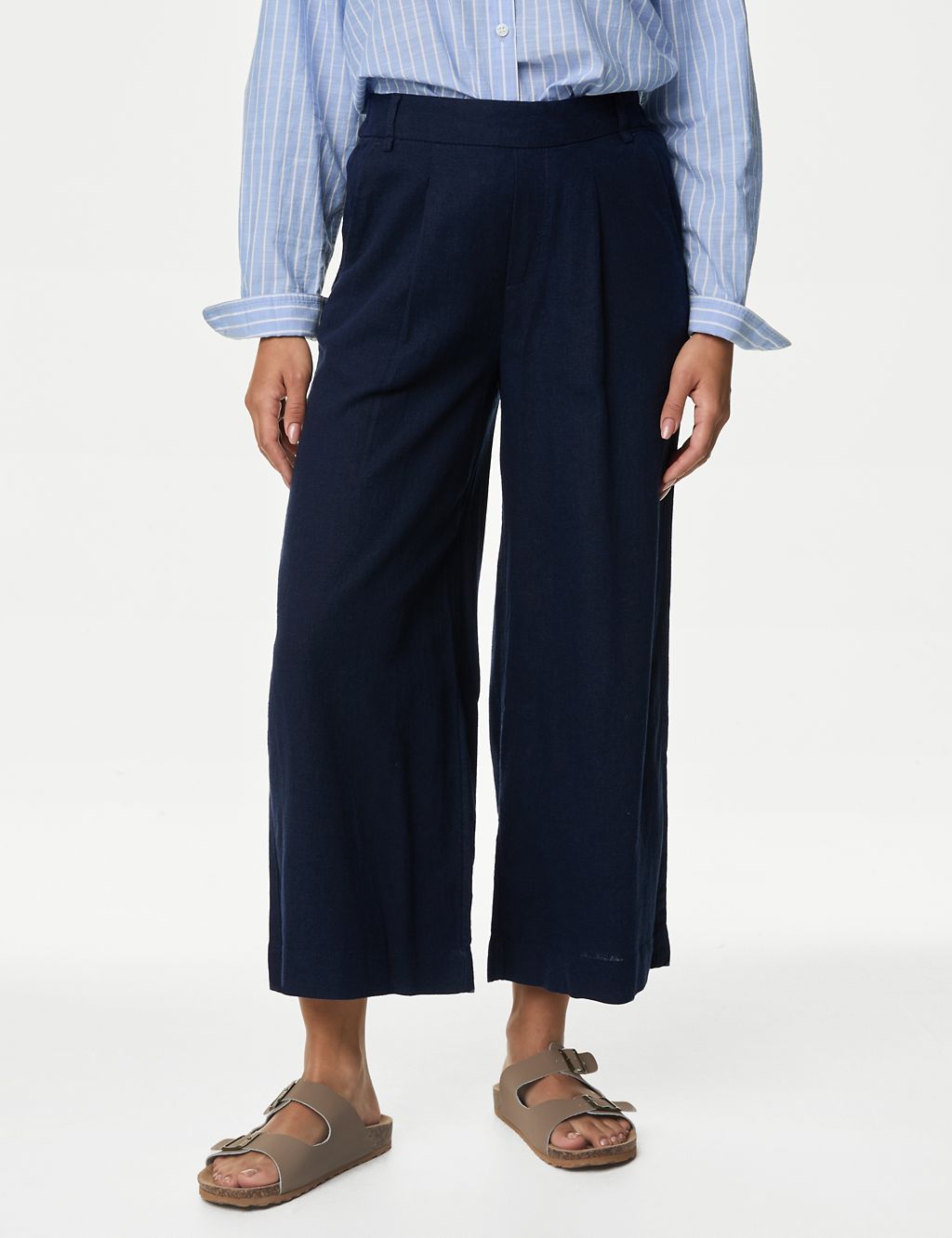 Linen Rich Wide Leg Cropped Trousers 4 of 5