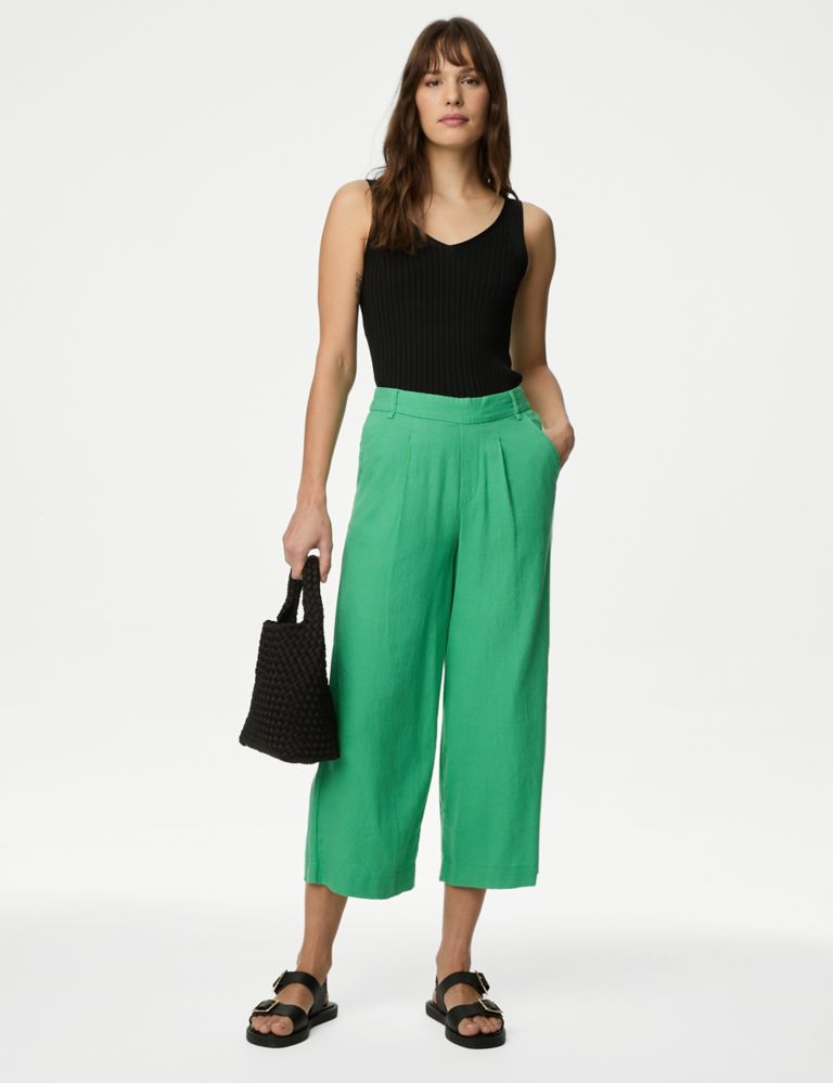 Linen Rich Wide Leg Cropped Trousers 1 of 5