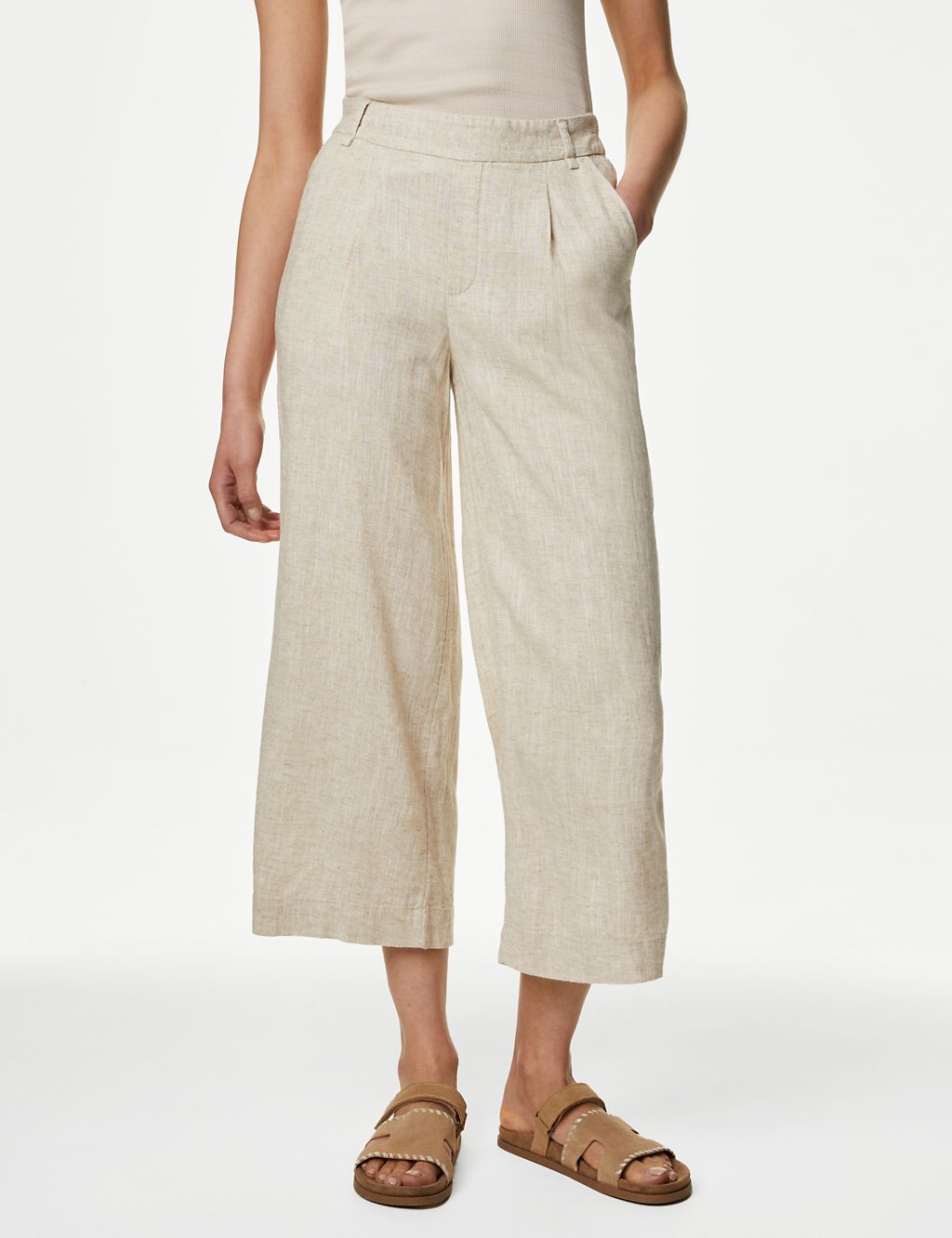 Linen Rich Wide Leg Cropped Trousers 2 of 5