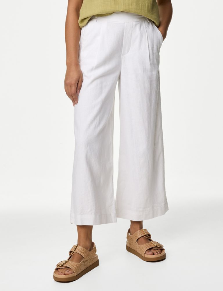 Linen Rich Wide Leg Cropped Trousers 3 of 5