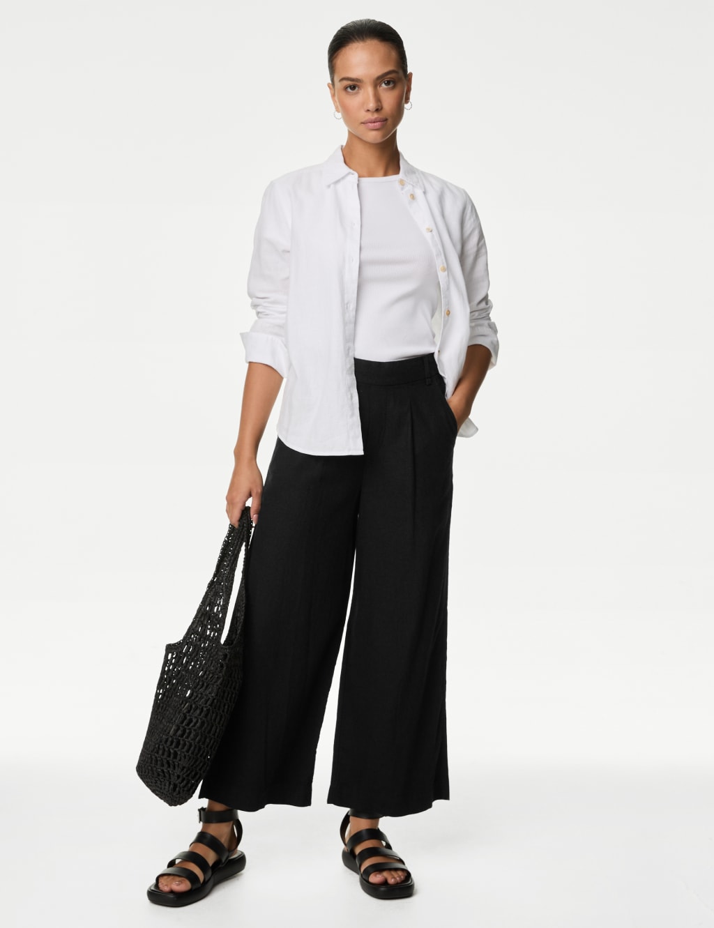 Linen Rich Wide Leg Cropped Trousers 3 of 5