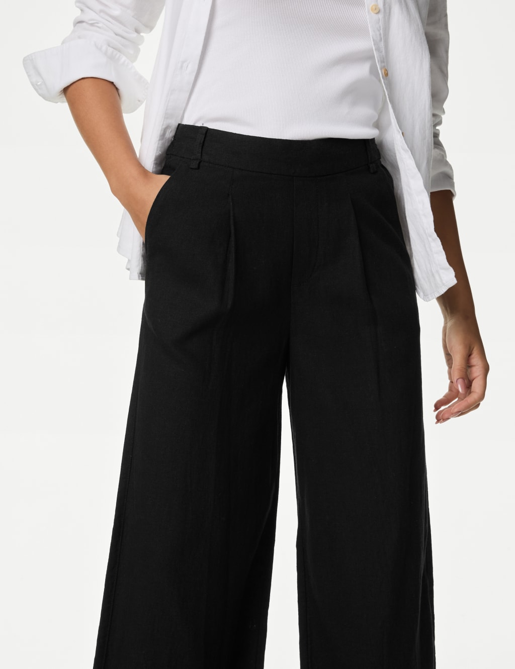 Linen Rich Wide Leg Cropped Trousers 2 of 5