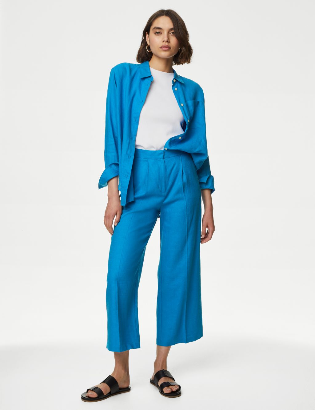 Linen Rich Wide Leg Cropped Trousers 2 of 6
