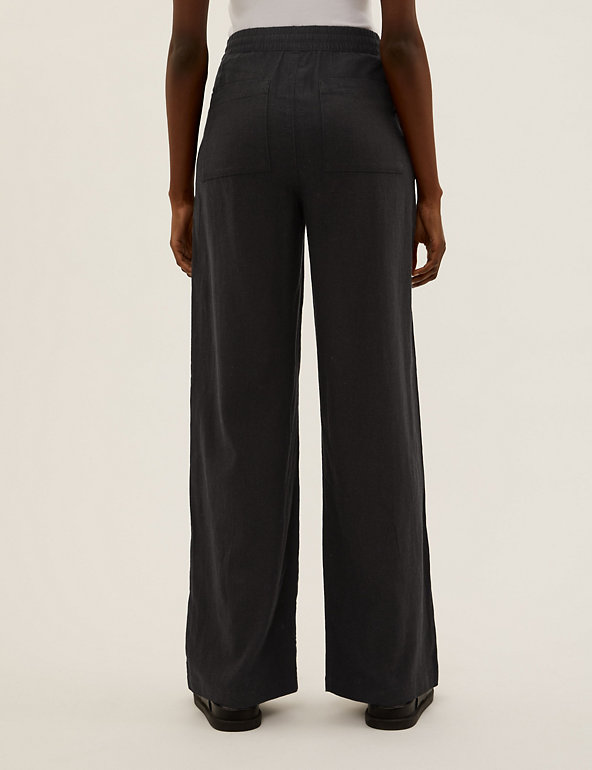 MARKS & SPENCER M&S LINEN RICH WIDE LEG STONE TROUSERS