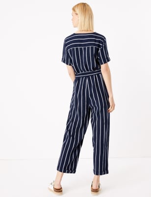 Striped short cheap sleeve jumpsuit