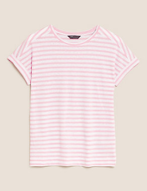 Linen Striped Crew Neck T-Shirt Image 2 of 5