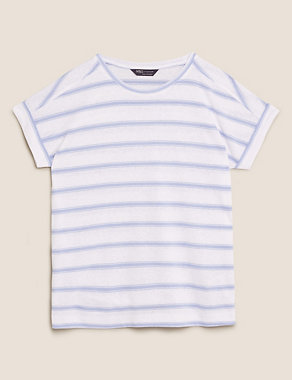 Linen Striped Crew Neck T-Shirt Image 2 of 4