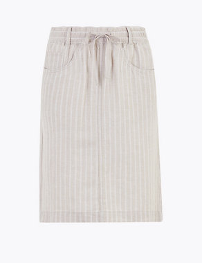 Linen Striped Knee Length A-Line Skirt | M&S Collection | M&S