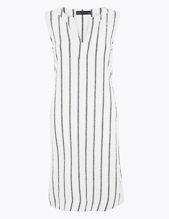 Linen Striped V-Neck Shift Dress Image 1 of 1