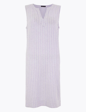 Linen Striped V-Neck Shift Dress Image 2 of 4