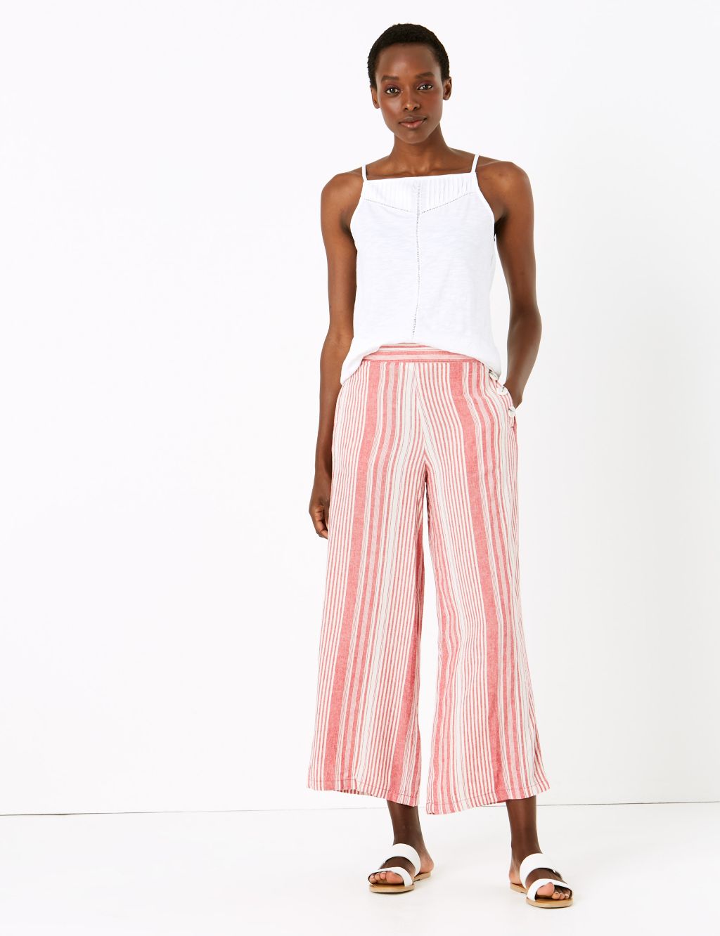 Linen Striped Wide Leg Trousers | M&S Collection | M&S