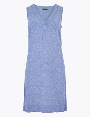 Linen V-Neck Knee Length Shift Dress | M&S Collection | M&S