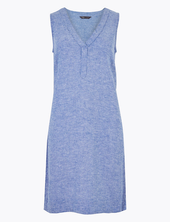 Linen V-Neck Knee Length Shift Dress | M&S Collection | M&S