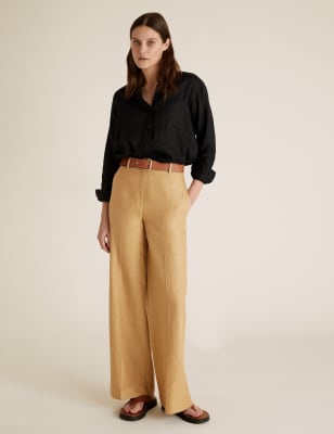 Marks and spencer ladies 2025 wide leg linen trousers