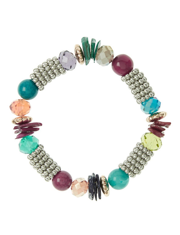 Link Shell & Assorted Bead Stretch Bracelet Image 1 of 1