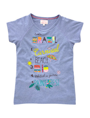 List Print Embroidered Girls T-Shirt (5-14 Years) Image 2 of 5