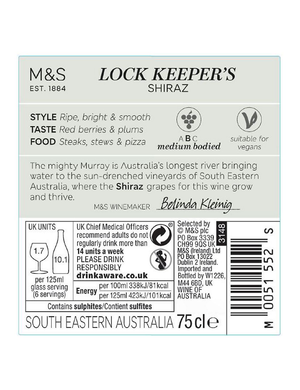 Lock Keeper's Reserve Shiraz - Case of 6 2 of 2
