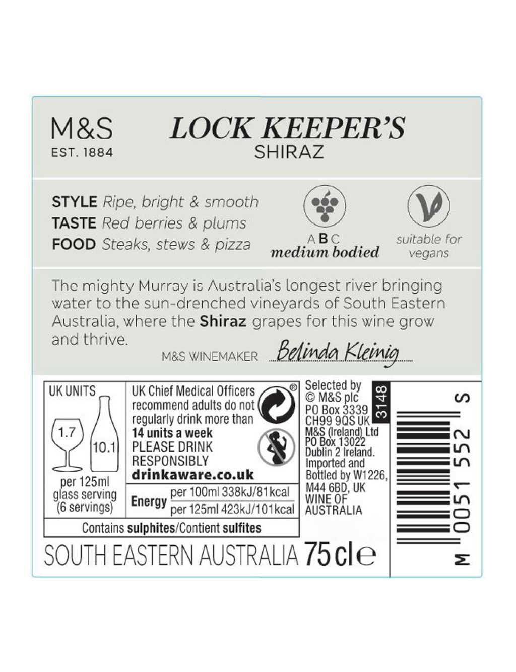 Lock Keeper's Reserve Shiraz - Case of 6 2 of 2