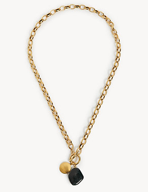 Long Gold Tone Link Pendant Necklace Image 2 of 3