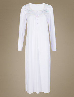 Long Sleeve Floral Embroidered Nightdress Image 2 of 3
