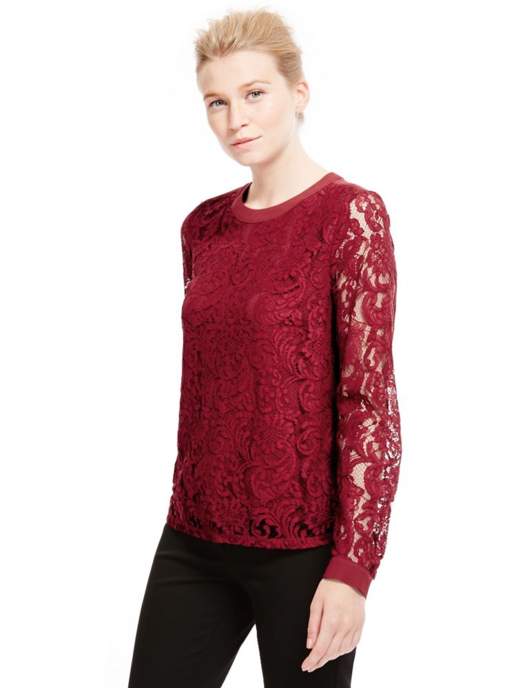 Long Sleeve Floral Lace Shell Blouse 1 of 5
