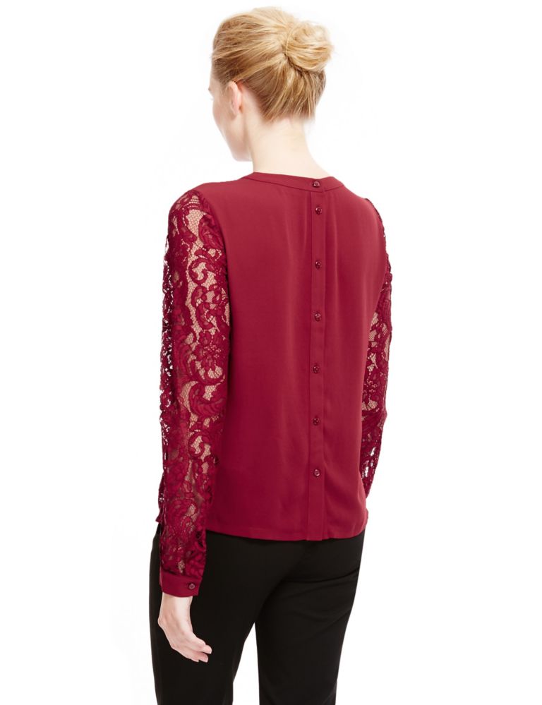 Long Sleeve Floral Lace Shell Blouse 4 of 5