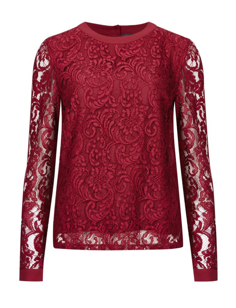 Long Sleeve Floral Lace Shell Blouse 3 of 5