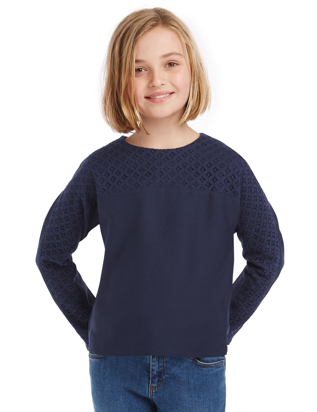 Long Sleeve Lace Insert Top (1-7 Years) 3 of 3