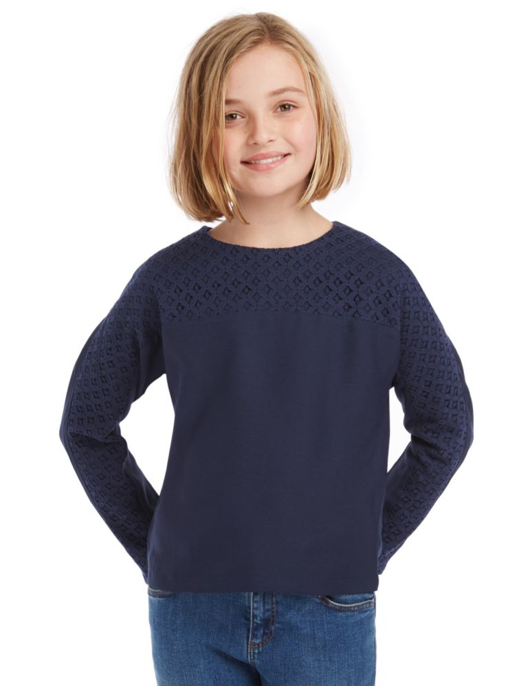 Long Sleeve Lace Insert Top (1-7 Years) 1 of 3