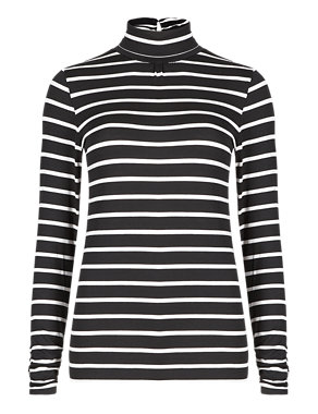 Long Sleeve Polo Neck Striped Top Image 2 of 4