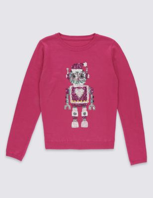 Long Sleeve Robot Jumper with Wool (5-14 Years) Image 2 of 3