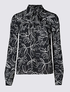 Long Sleeve Scribble Print Bow Blouse Image 2 of 3