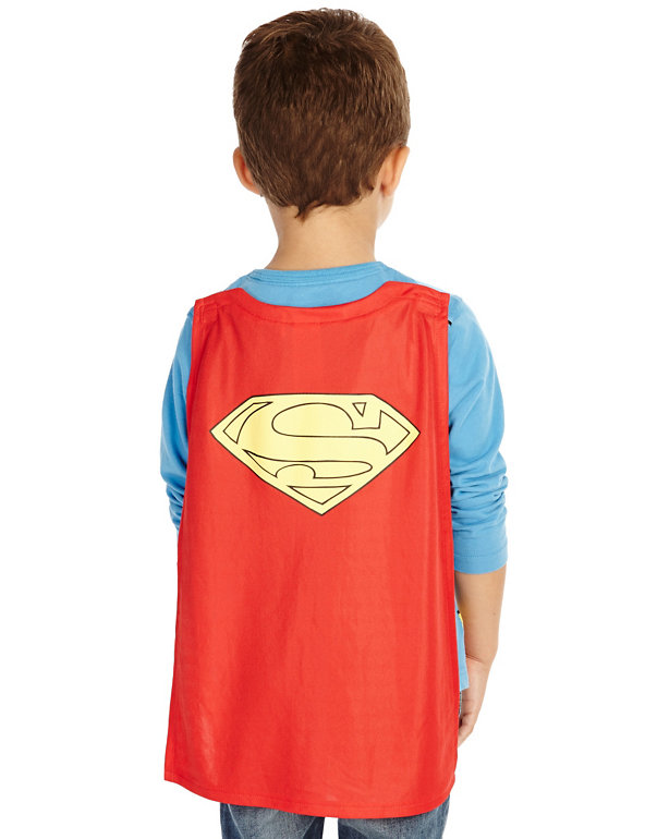 Superman Super Hero Boys Long Sleeve Top T Shirt with CAPE 2-8 years 100% Cotton 