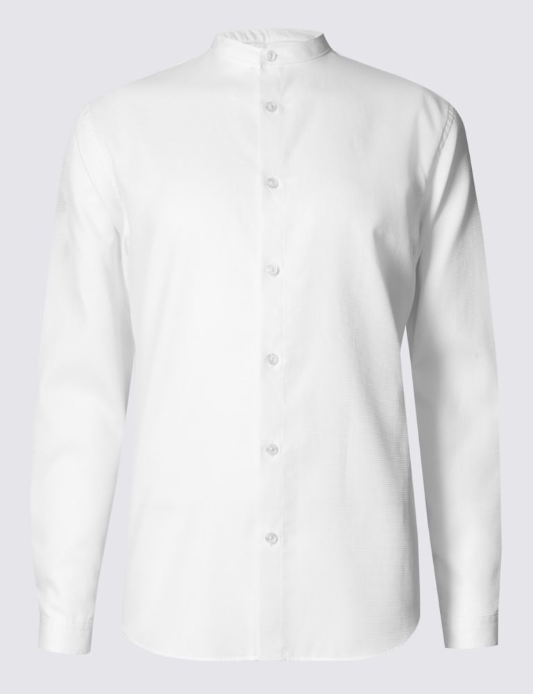 Long Sleeve Textured Grandad Collar Shirt 2 of 4