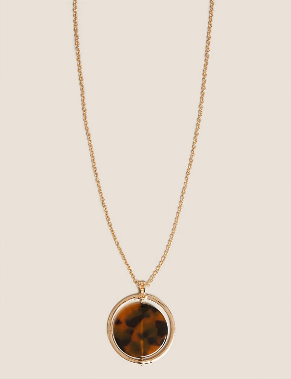 Long Tortoise Shell Disc Chain Necklace Image 1 of 2