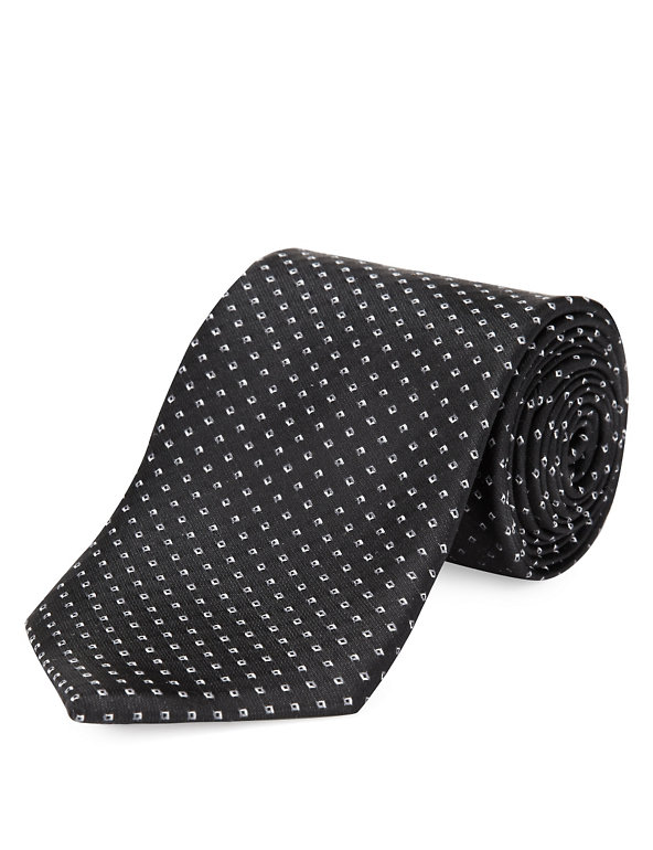 Longer Length Pure Silk Spotted Tie Image 1 of 1