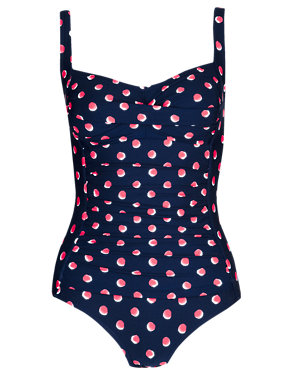Longer Length Ruched Nautical Spotted Swimsuit Image 2 of 3