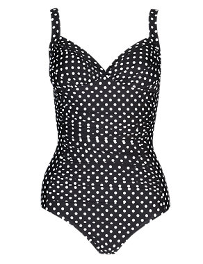Longer Length Ruched Spotted Swimsuit Image 2 of 3