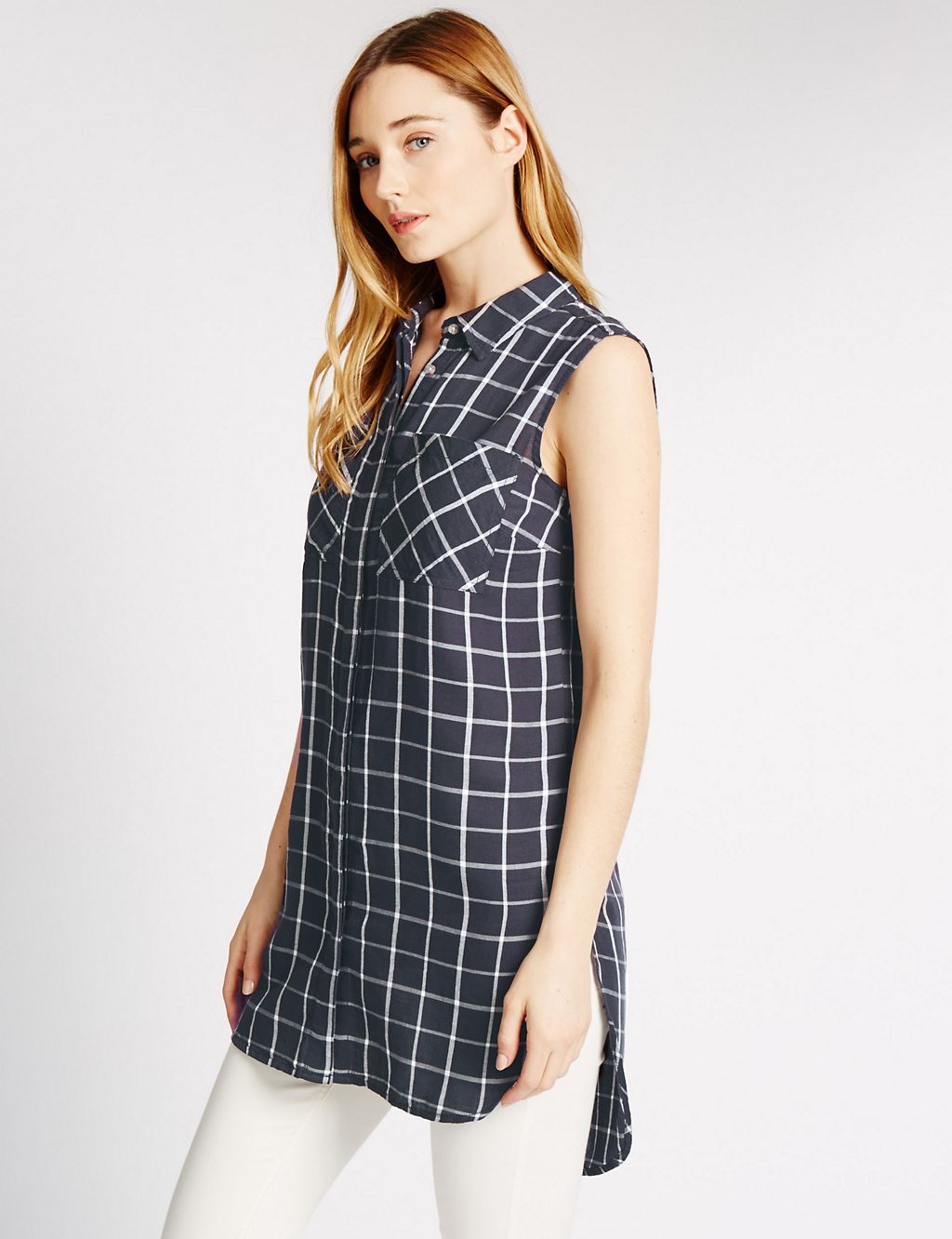 Longline Checked Shirt with Modal 3 of 3