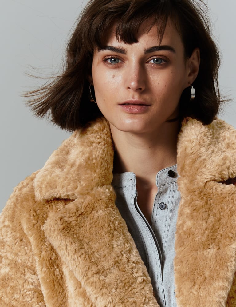 Longline Faux Fur Teddy Bear Coat Autograph M&S
