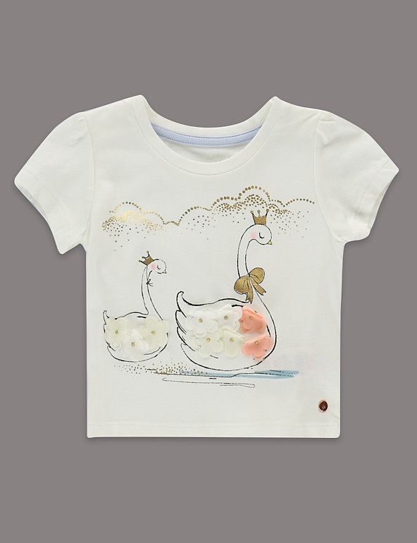 Louise Wilkinson Floral Appliqué Swan T-Shirt with Modal Image 1 of 2