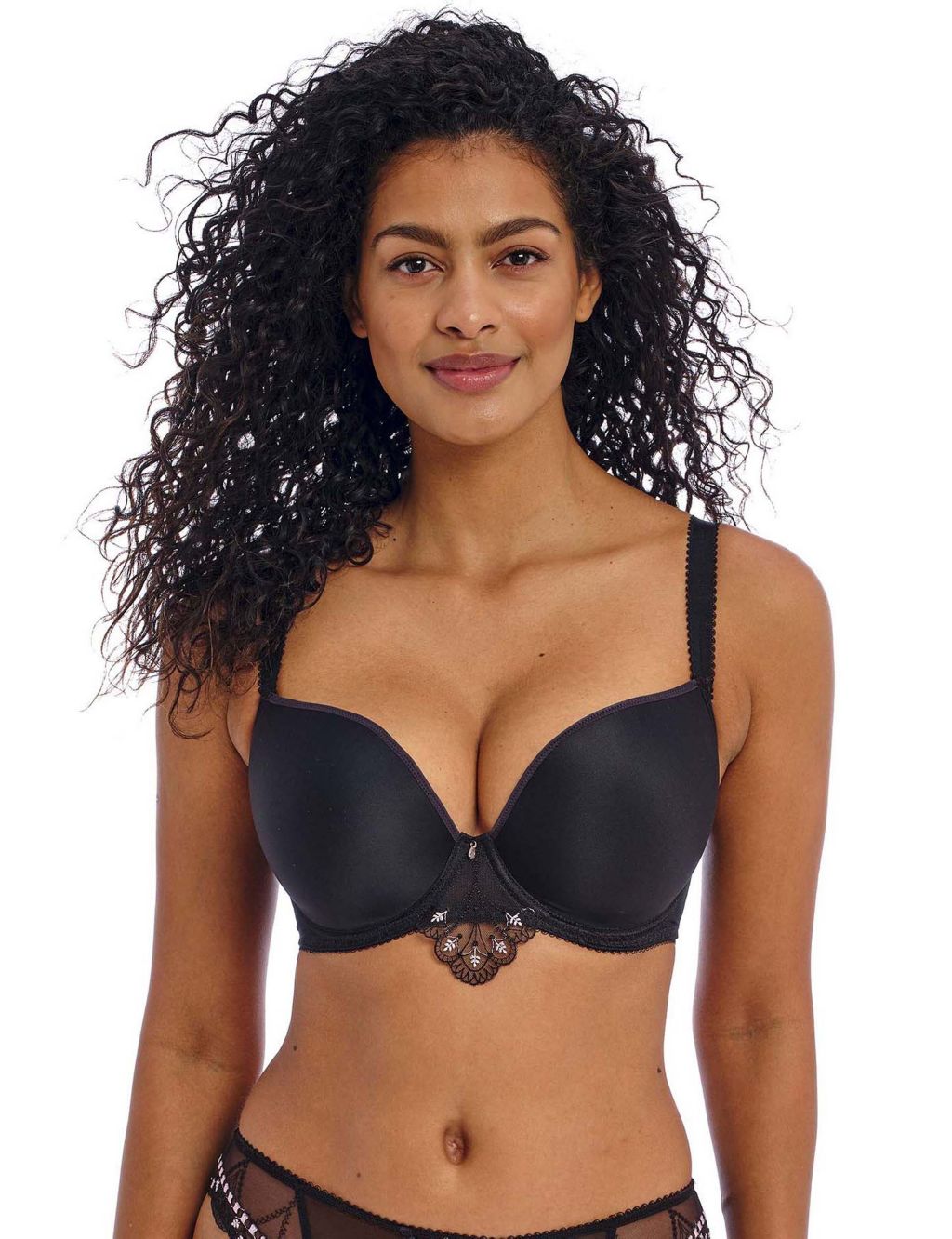 Woman BLACK Non-wired longline bra with front fastening Synthetic VALBERG